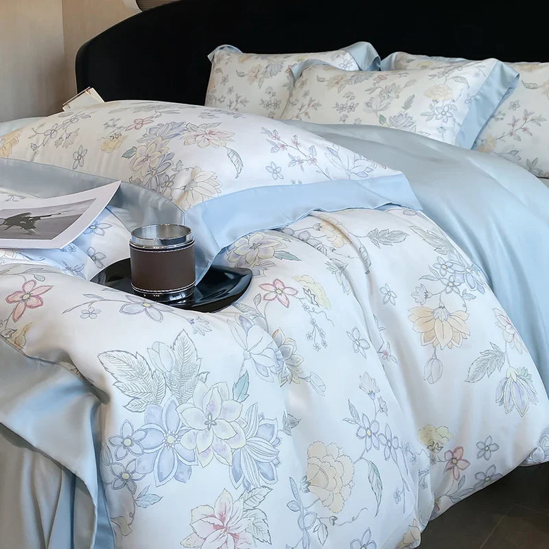 Luxury Digital Printing Flowers and Plants Bedding Set Lyocell Eucalyptus Fiber Soft Silky Duvet Cover Bed Sheet Pillowcase 4Pcs