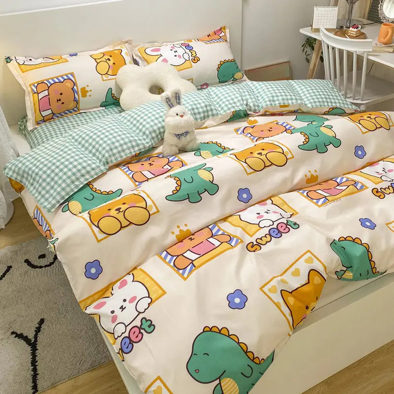Red Cherry Plaid Duvet Cover Set with Sheet Pillowcase Soft Cover NoFilling Warm Bed Linen Twin Full Queen Size Home Bedding Set