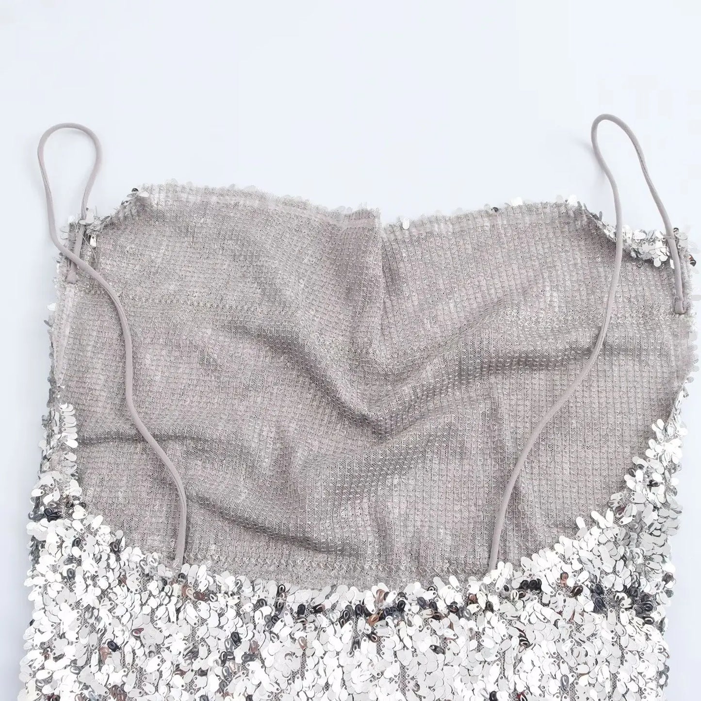 Silver Sequin Cowl Neck Midi Dress