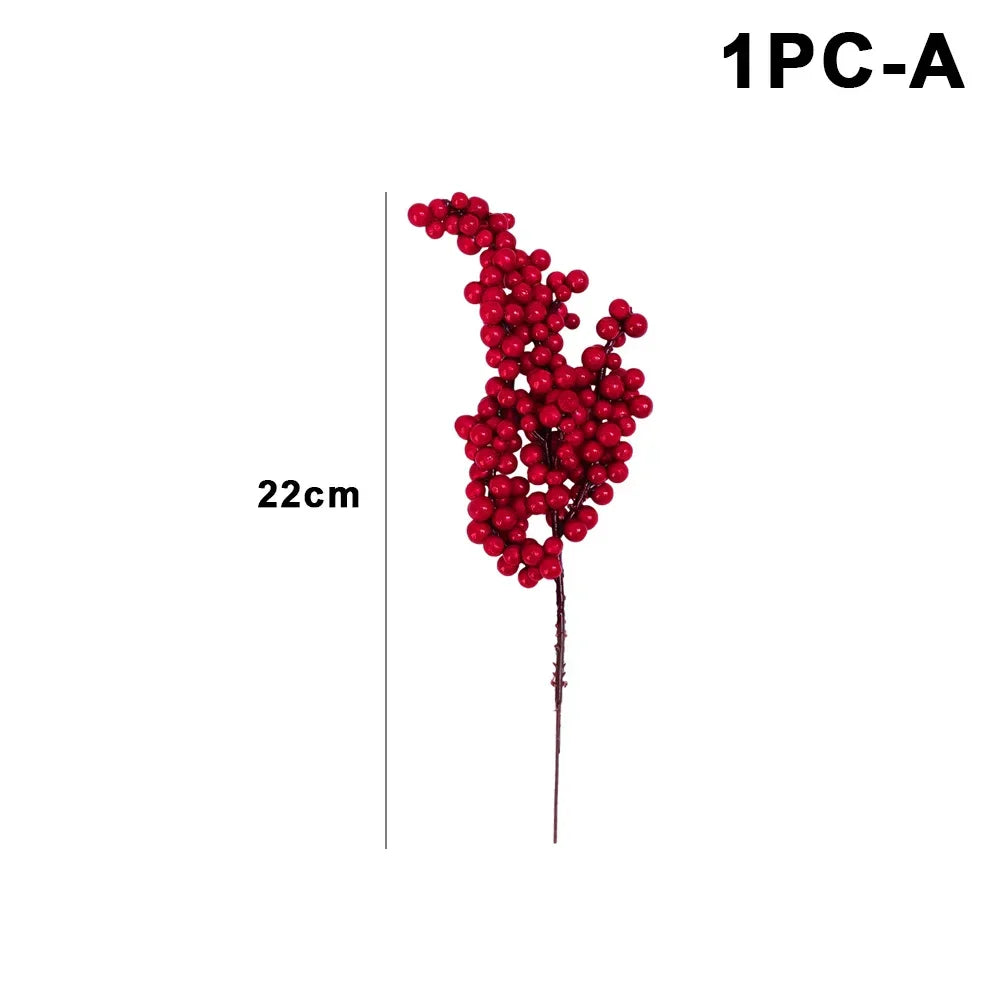 10/1Pcs Artificial Red Berries Christmas Holly Berry Branches Xmas Tree Ornaments Fake Plants For Home Navidad Party Decoration