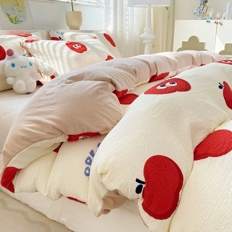 Romantic Floral Duvet Cover Set No Filler Soft Seersucker King Single Szie Pillowcases Flat Sheet Home Decoration Bed Linens