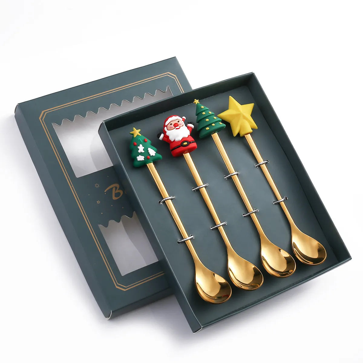 6/4/2PCS Christmas Gift Glod Spoon Fork Set Elk Christmas Tree Decoration Dessert Scoop Fruit Fork Coffee Spoon Cutlery Set