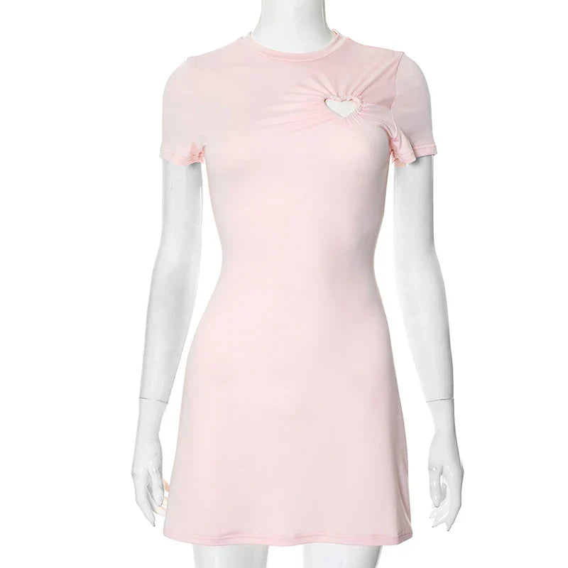 Heart Cut-Out Short Sleeve Mini Dress