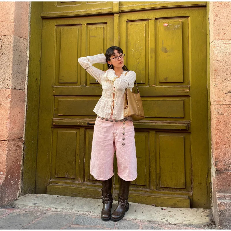 White Ruched Tie Up Long Sleeve Top