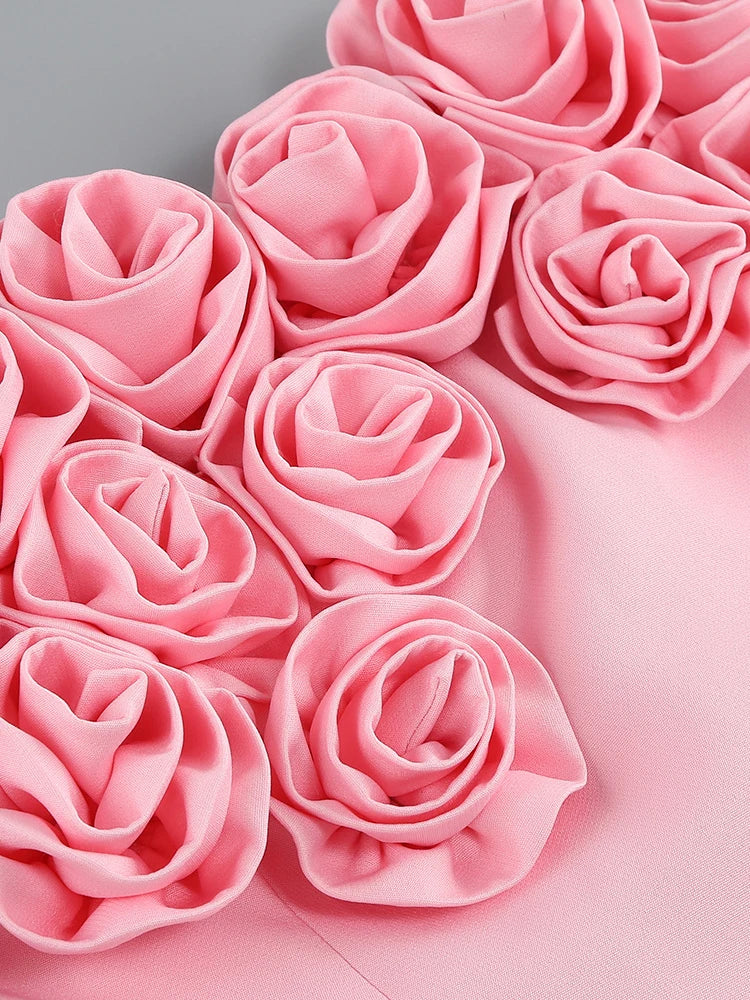 Pink 3D Flowers Sleeveless Mini Dress