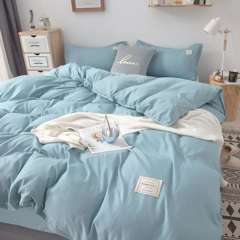 Solid Grey Matcha Color Bedding Set Adults Kids Twin Full Queen Size Bed Flat Sheet Duvet Cover Set Pillowcases Simple Bed Linen