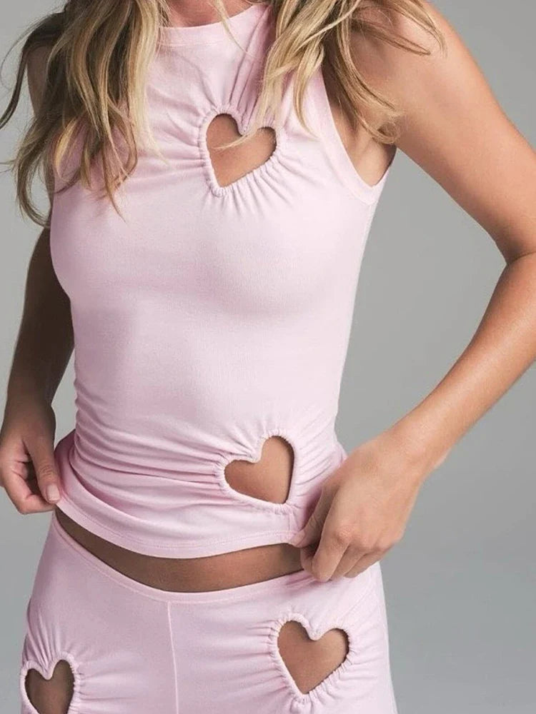 Heart Cut Outs Tank Top And Pants Set