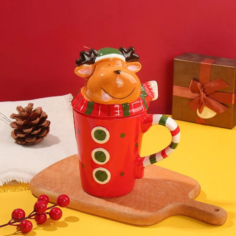 Santa Claus Coffee Mug with Lid Cute Ceramic Christmas Water Cup Fine Home Office Breakfast Oatmeal Milk Mug Cartoon Present New