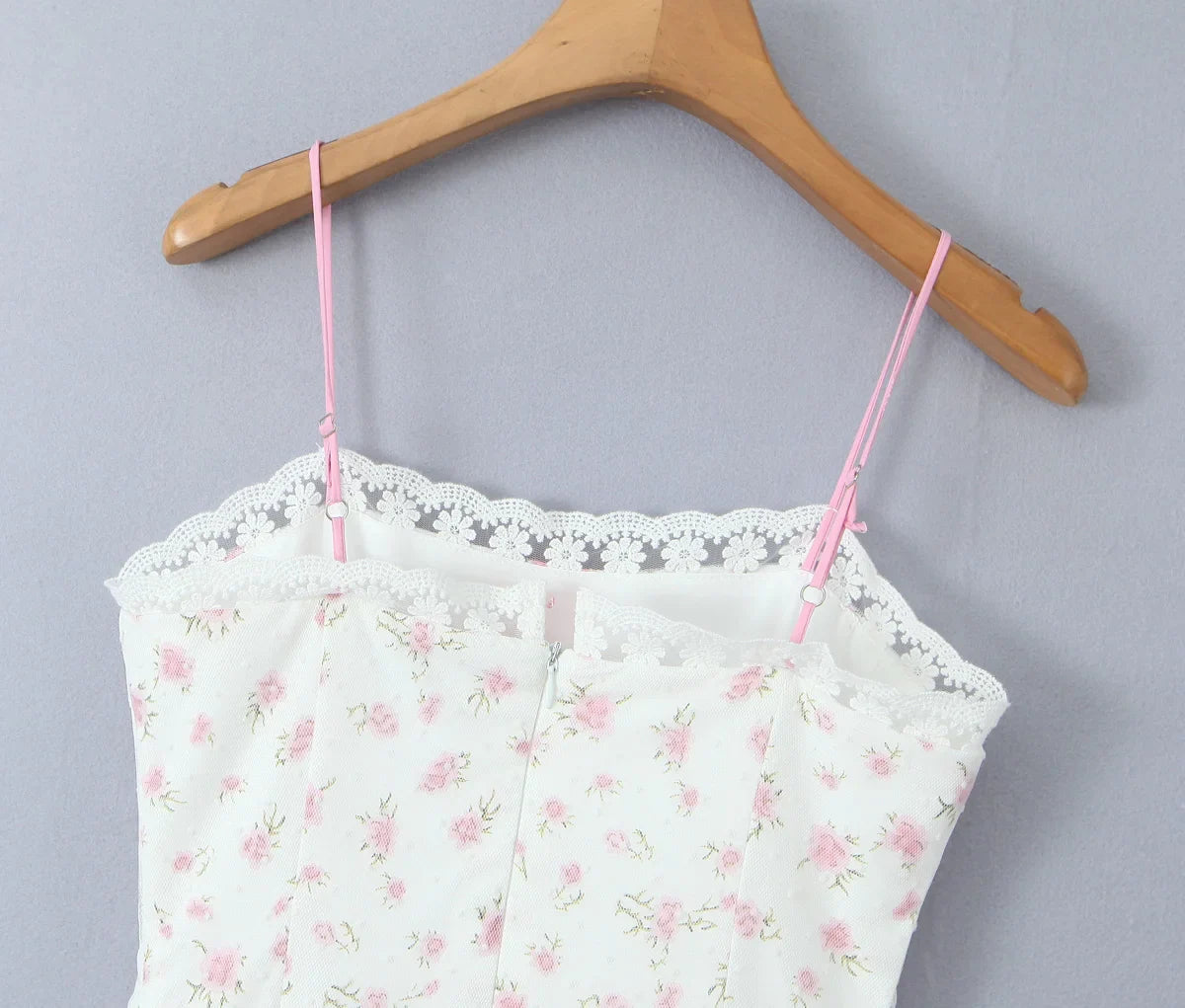 White With Pink Flower Mesh Bow Strappy Mini Dress