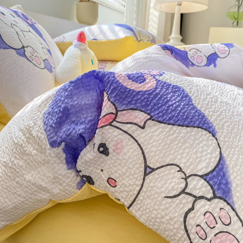 Korean Style Seersucker Washed cotton Bedding Set Girls Twin Queen Size Duvet Cover Bed Linens Kids Fashion