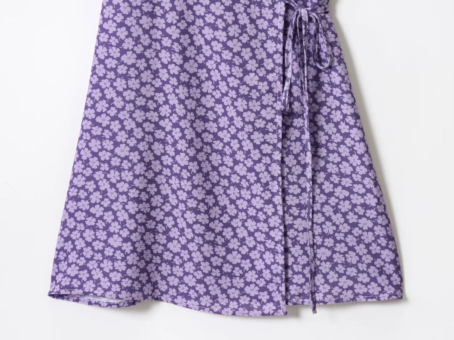 Purple Daisy Flower Print Short Sleeve Wrap Mini Dress