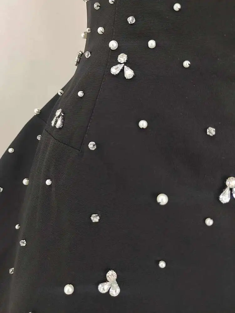 Back Diamond Stones Flare Strapless Mini Dress