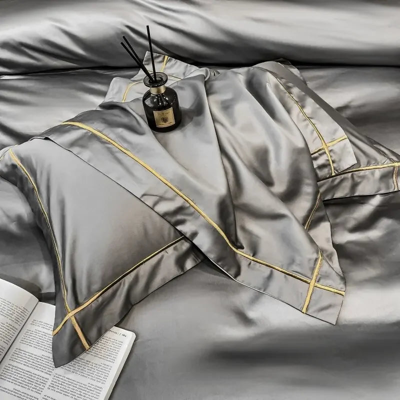 European Luxury Bedding Set Luxury Embroidery Washed Silk Duvet Cover Bed Sheets and Pillowcases King Size Bedding Set