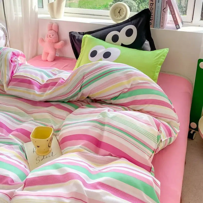 Japanese Style Bedding Set Flat Sheet Pillowcases Duvet Cover No Filler Single Full Size Spring Summer Hotel Bed Linens