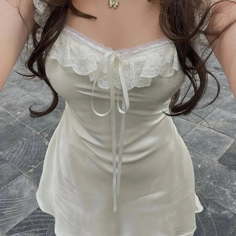 Ruffled Strap Satin Mini Dress