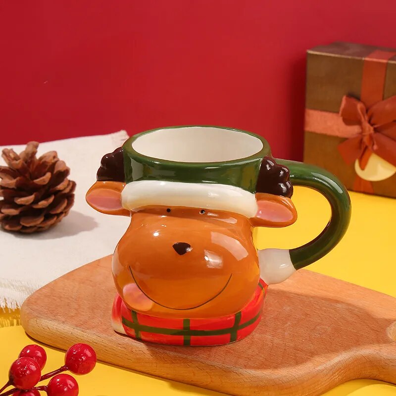 Santa Claus Coffee Mug with Lid Cute Ceramic Christmas Water Cup Fine Home Office Breakfast Oatmeal Milk Mug Cartoon Present New