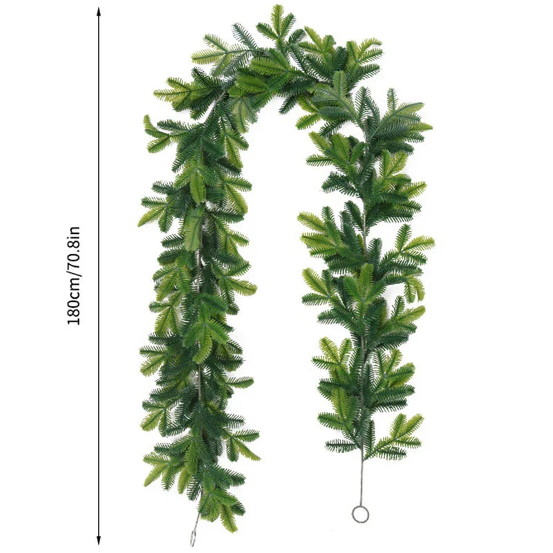 180CM Artificial Plants Christmas Garland Wreath Xmas Home Party Wedding Decoration Pine Tree Rattan Hanging Ornament For Kids
