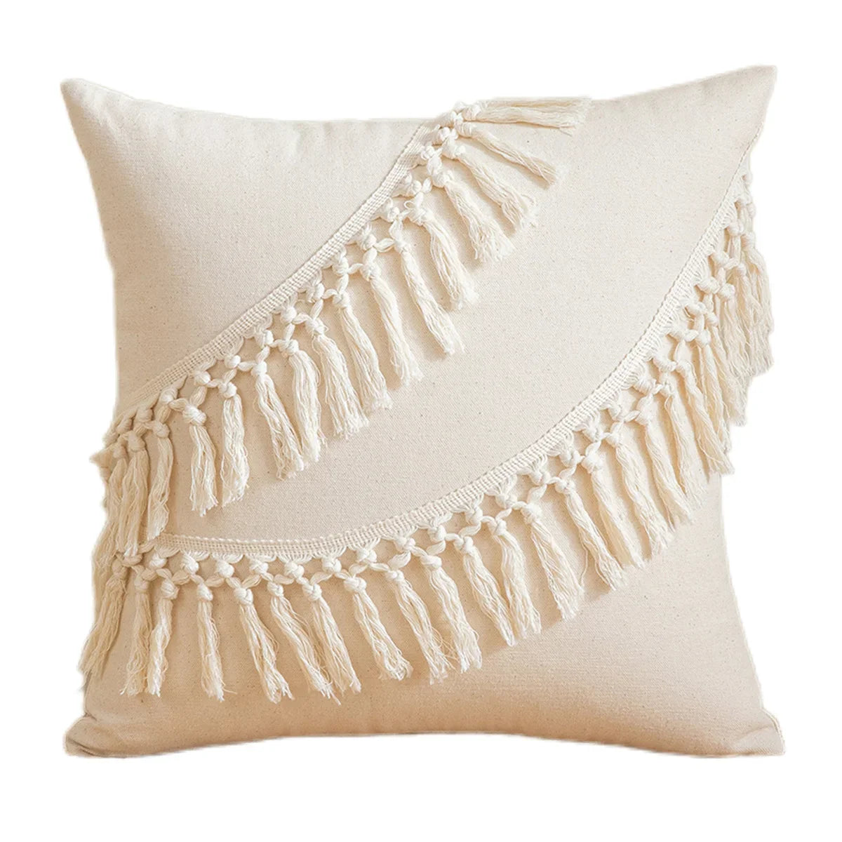 Cotton Linen Boho Cushion Cover for Sofa Couch Bench Car Home Decor Comfy Square Farmhouse Cushion Pillow Case with Tassel