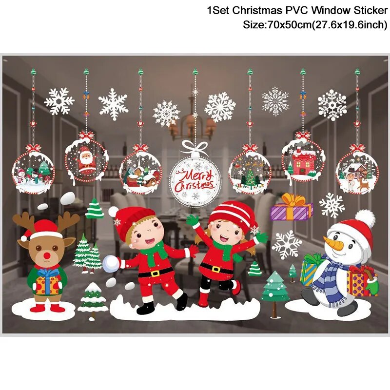 Christmas Window Stickers Santa Claus Snowflake DIY Wall Decal Christmas Decorations For Home New Year Ornaments Gift