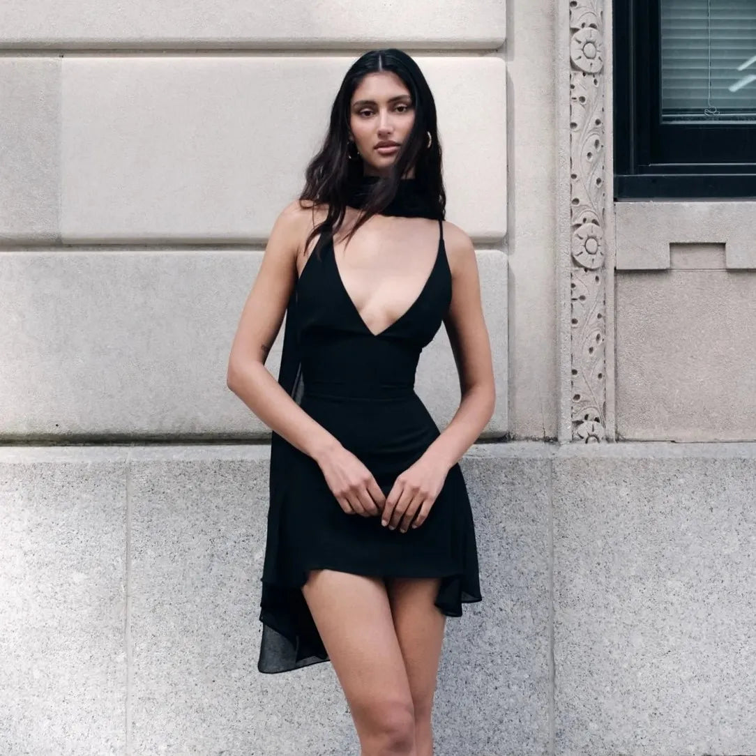 V-neck Cami Scarf Mini Dress