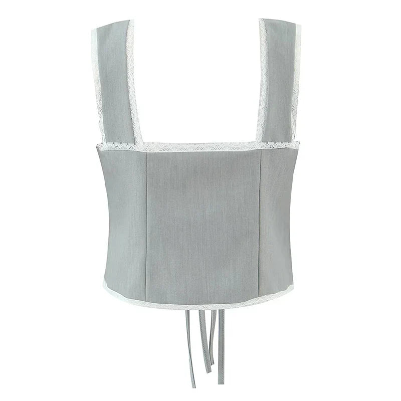 Lace Spliced V Neck Tank Top