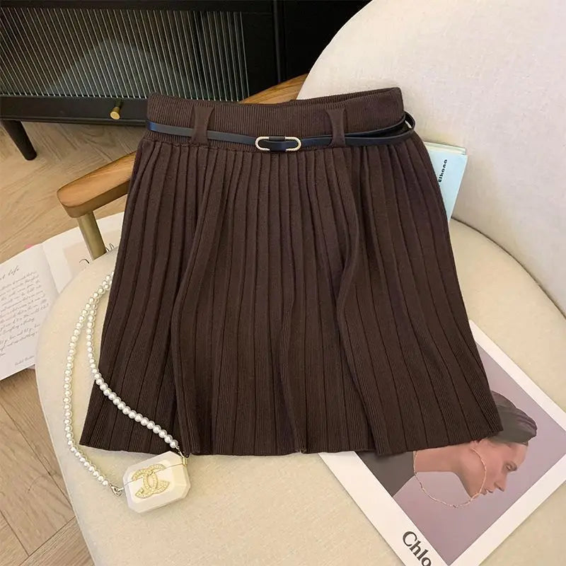 Pleated High Waist Belted Mini Skirt