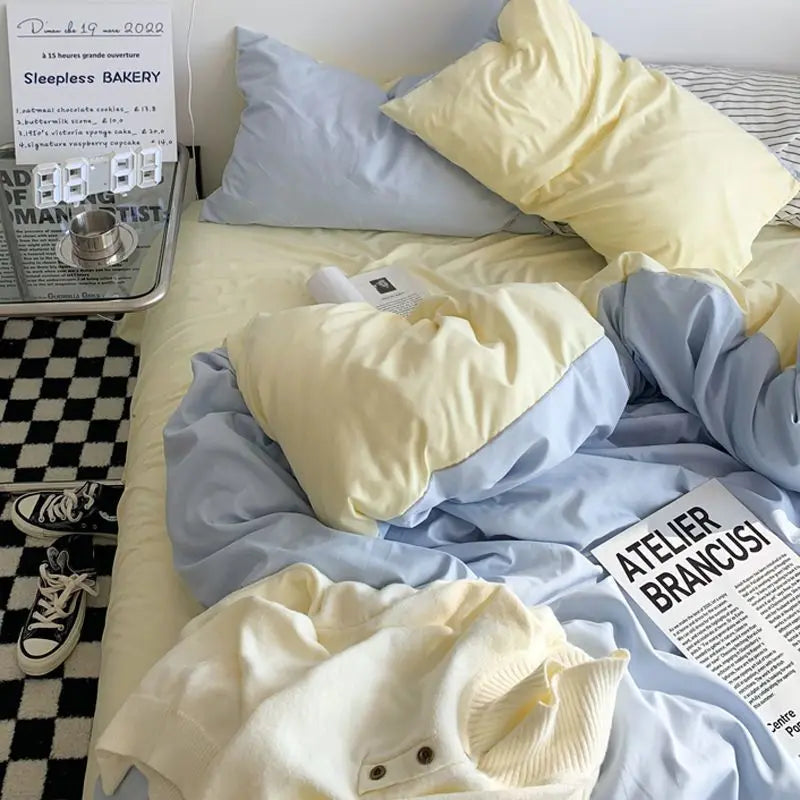 Solid Pink Fashion Style Bedding Set Twin Full Queen Size Duvet Cover Set Adults Kids Simple Korean Bed Flat Sheet Pillowcases