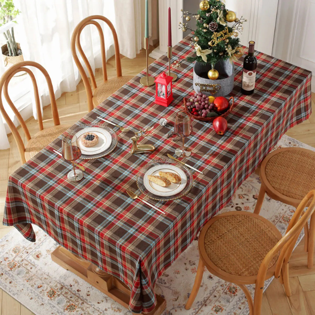 Christmas Themed Checkered Tablecloth, Suitable For Holiday Parties, Banquets, Restaurants, Kitchen Decoration