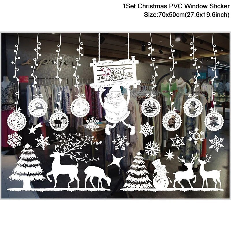 Christmas Window Stickers Santa Claus Snowflake DIY Wall Decal Christmas Decorations For Home New Year Ornaments Gift