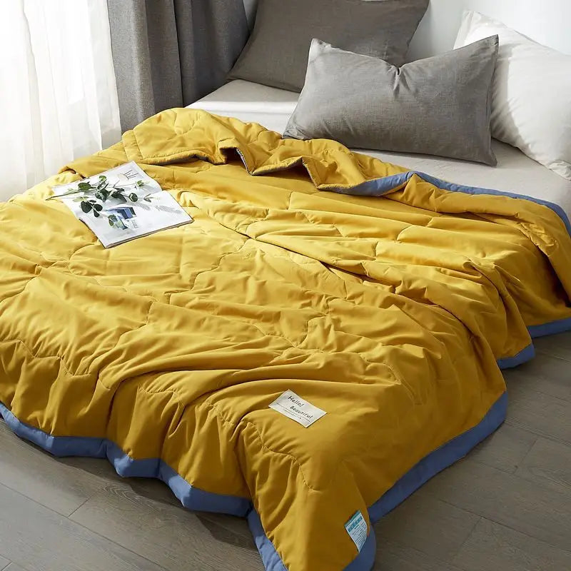 Thin Summer Quilt New Japanese Style Blue Pink Plaid Twin Queen Size Blanket Soft Kids Adult Ins Washable Cool Quilt