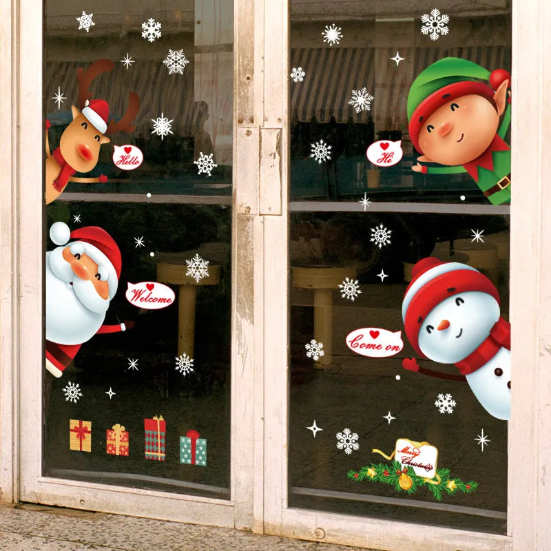 Christmas Window Stickers Santa Claus Snowflake DIY Wall Decal Christmas Decorations For Home New Year Ornaments Gift