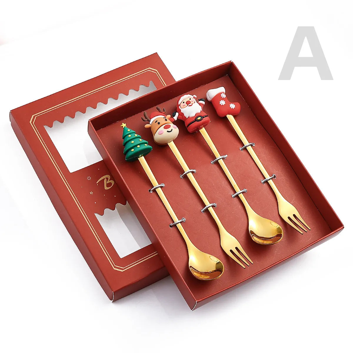 6/4/2PCS Christmas Gift Glod Spoon Fork Set Elk Christmas Tree Decoration Dessert Scoop Fruit Fork Coffee Spoon Cutlery Set