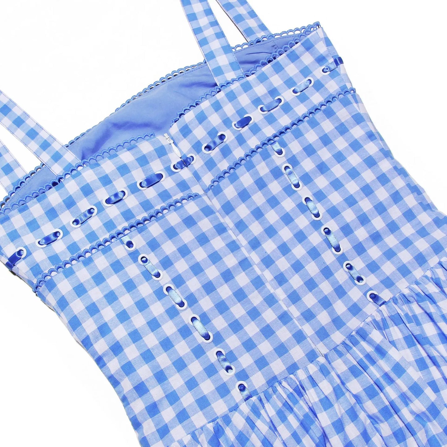Blue Gingham Strap Midi Dress
