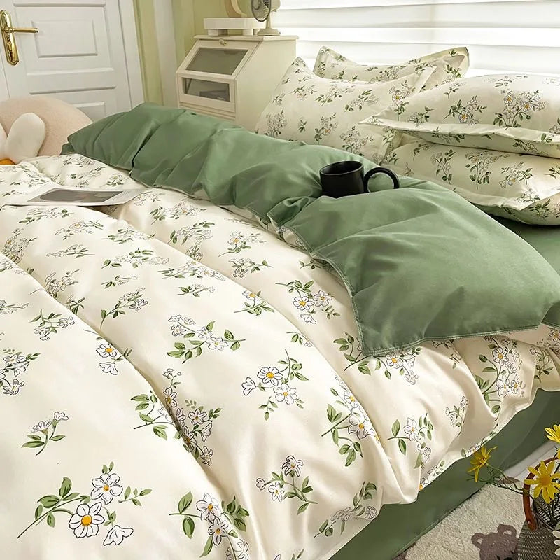 INS Gradient Cream Pink And Green Bedding Sets Streak Flat Sheets Soft Home Textile For Girls Full Size With Pillowcases