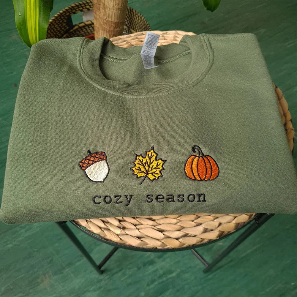 Cozy Season Fall Embroidered Sweatshirt