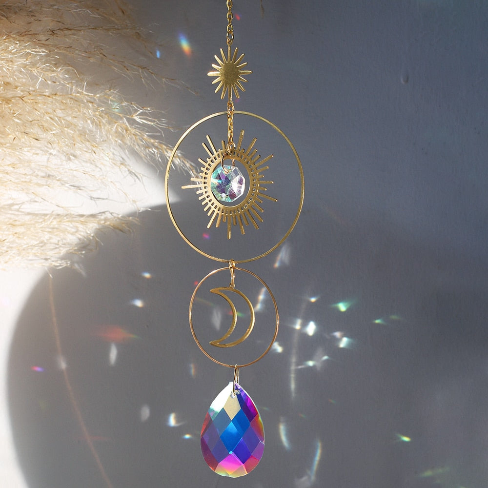 Sun Catcher Crystal Light Catcher Moon Suncatcher Hanging Rainbow Prism Crystal Window Sun Catchers Garden Decoration Christmas