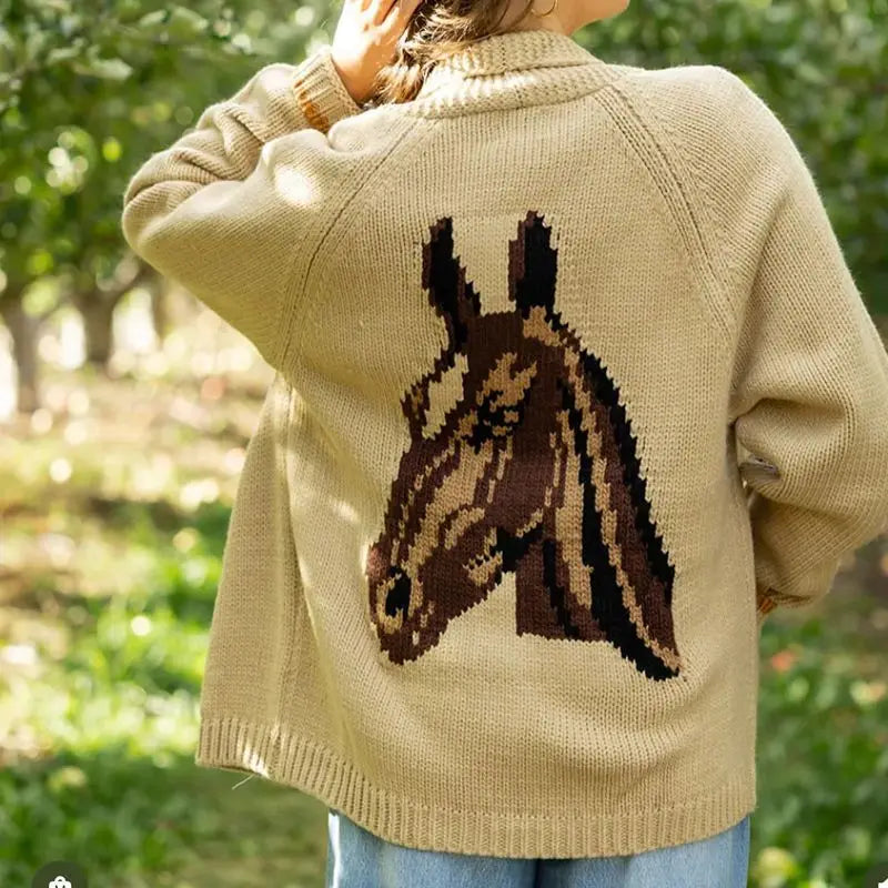 Shawl Collar Back Printed Cardigan