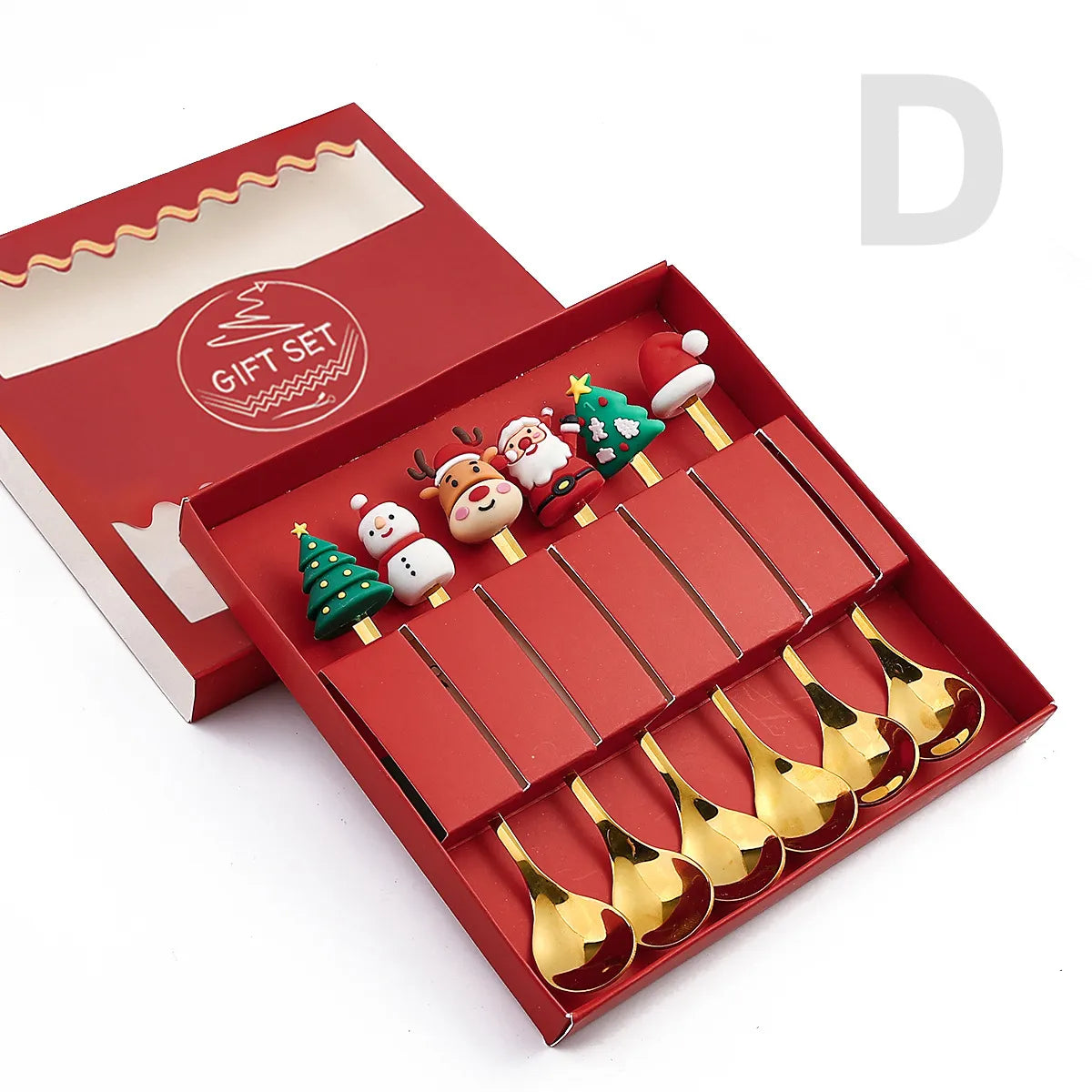 6/4/2PCS Christmas Gift Glod Spoon Fork Set Elk Christmas Tree Decoration Dessert Scoop Fruit Fork Coffee Spoon Cutlery Set