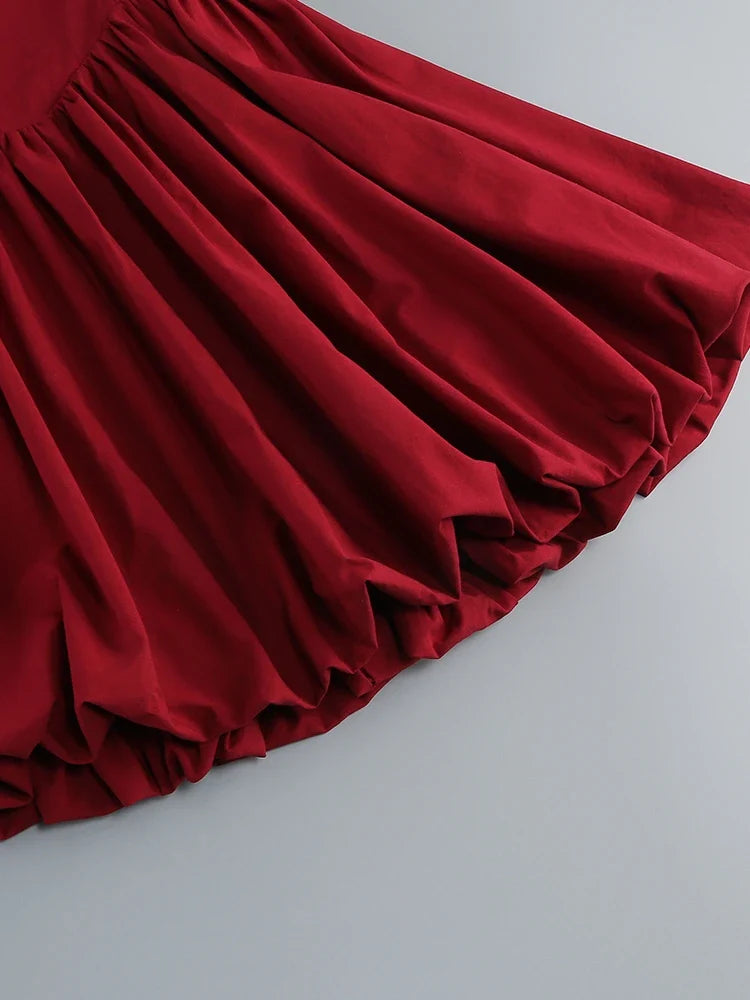 Red Strapless Ruffles Mini Ball Dress