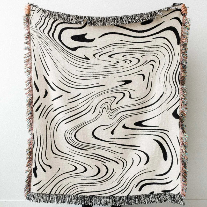 Textile City Black Water Waves Pattern Home Leisure Blanket Tapestry Decoration Blanket American Style Rural Sofa Blanket