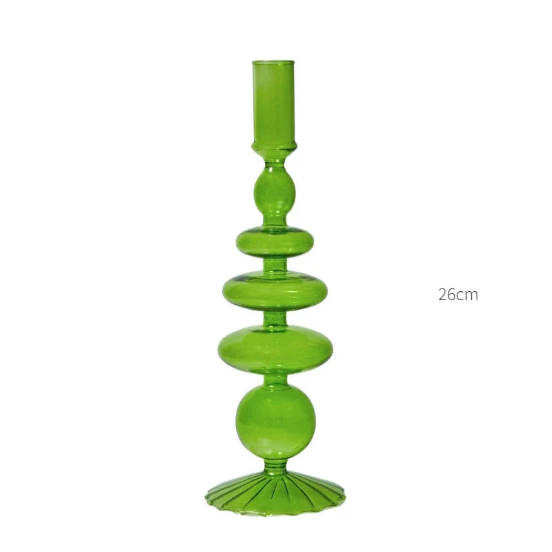 Lazzy House Candle Holders Decoration Wedding Nordic Green Glass Candlestick Home Decor Vases Christmas Gift Home Candles