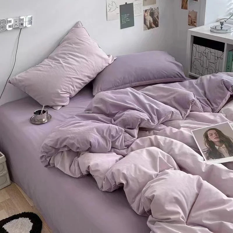 Solid Grey Matcha Color Bedding Set Adults Kids Twin Full Queen Size Bed Flat Sheet Duvet Cover Set Pillowcases Simple Bed Linen