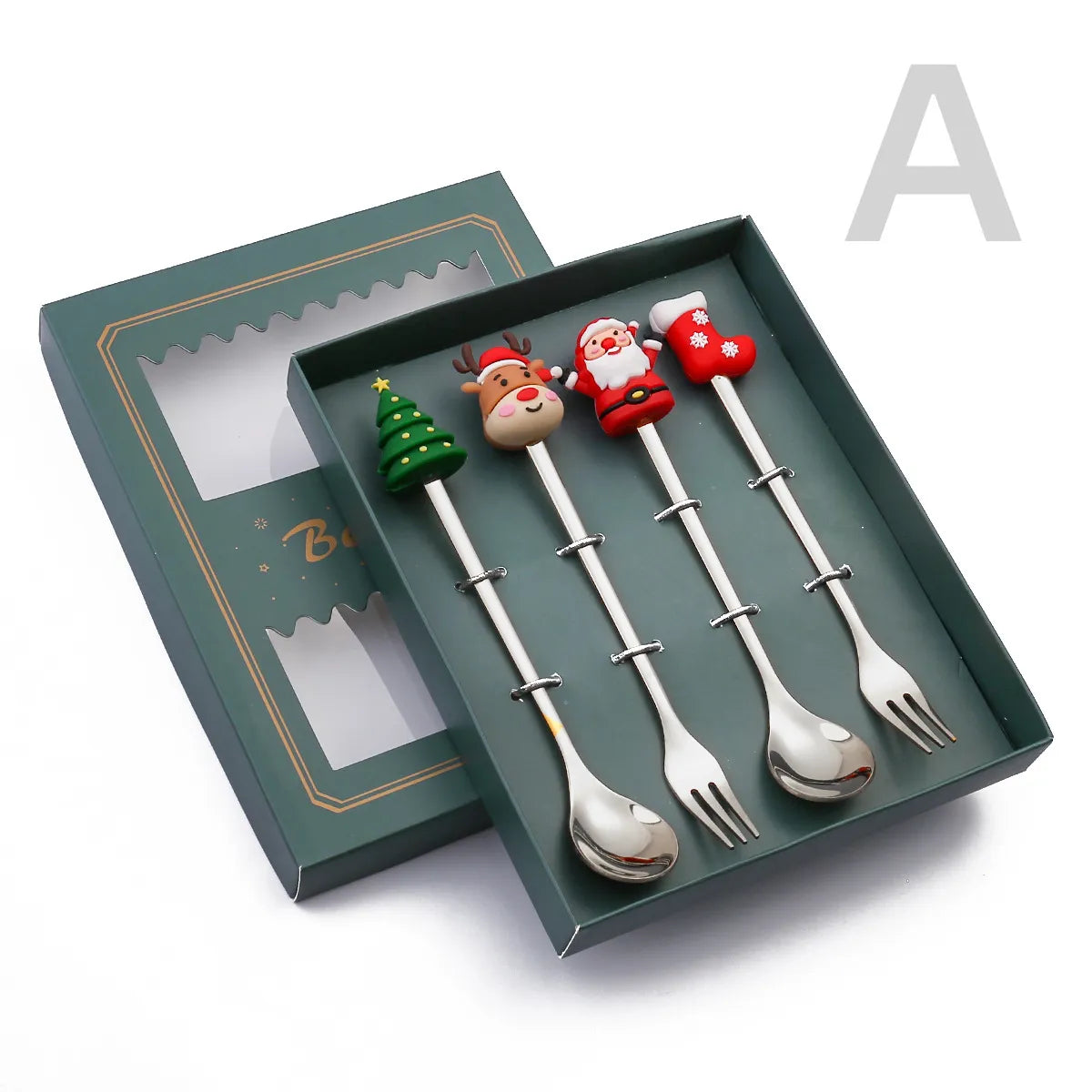 6/4/2PCS Christmas Gift Glod Spoon Fork Set Elk Christmas Tree Decoration Dessert Scoop Fruit Fork Coffee Spoon Cutlery Set