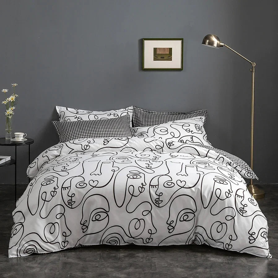 Leopard Black White Print Duvet Cove Set with Pillow Case for Twin Full Queen and King Size Home Living Bedding Sets No Sheet