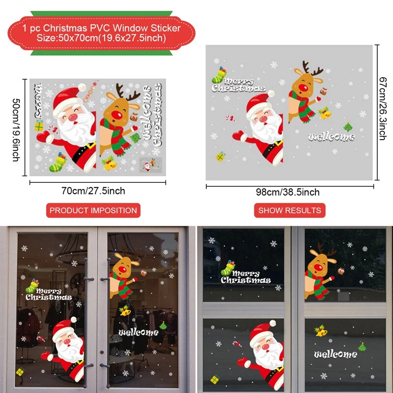 Christmas Window Stickers Merry Christmas Decorations For Home Christmas Wall Sticker Kids Room Wall Decals New Year Stickers