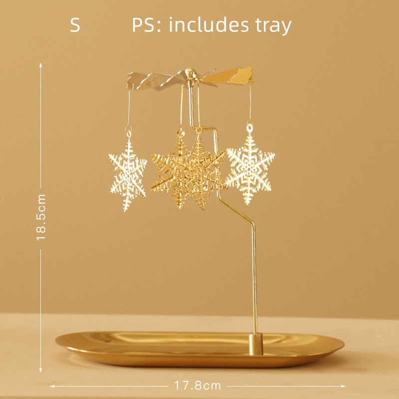 Gold Candlesticks Rotating Tray Christmas Romantic Rotation Spinning Carrousel Tea Light Candle Holder Dinner Wedding Bar Party