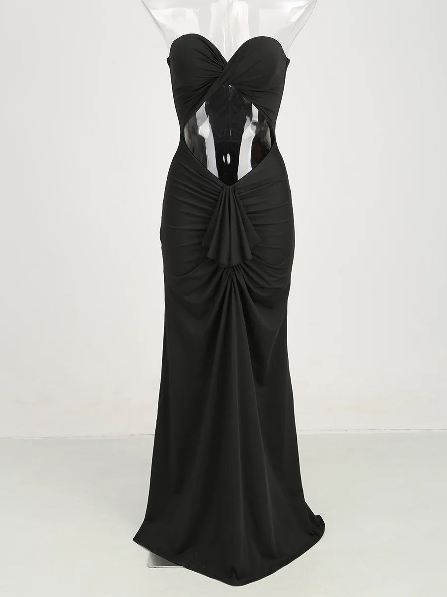 Black Twisted Cut-Out Strapless Maxi Dress