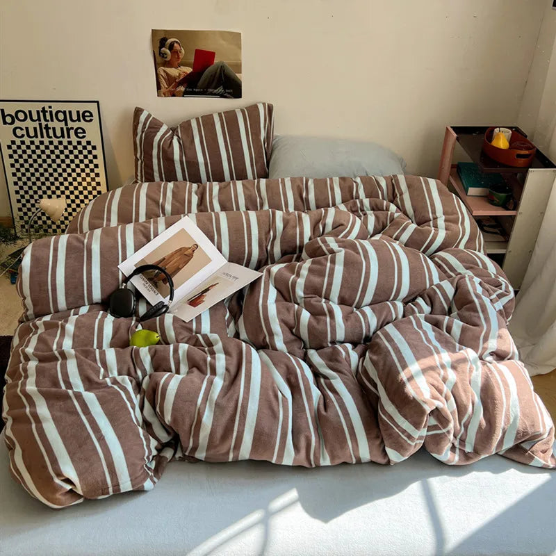 Stripe Style Quilt Cover Warm Bedding Bed Cover for Winter Soft Comforter Cover Home Duvets Cover funda nordica (No Pillowcase)