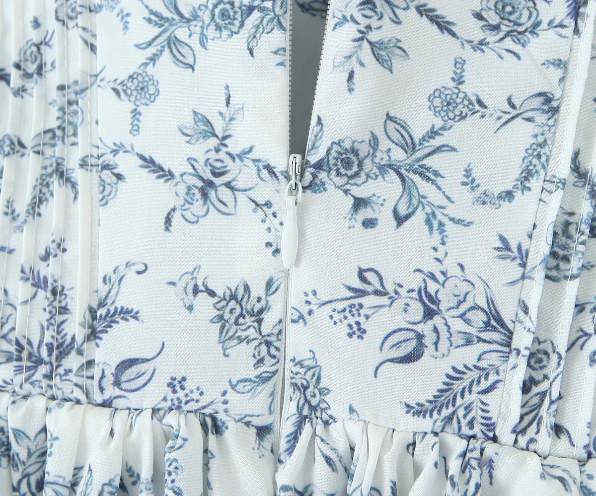 Blue Floral Corset Strapless Midi Dress