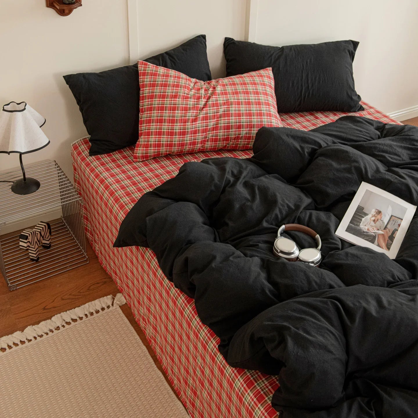 Vintage Style Plaid Bedding Sets 2025 New Soft Bed Sheet Set Woman Duvet Cover For Girls With Pillow Covers Quilt Cover